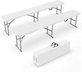 VINGLI 6 feet Plastic Folding Bench,Portable in/Outdoor Picnic Party Camping Dining Seat, Garden Soccer Multipurpose Entertaining Activities, Smooth HDPE Tabletop, 2 Pack, White