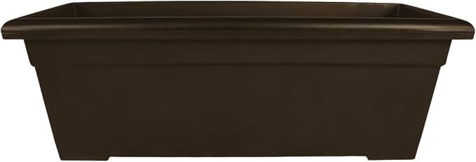 The HC Companies 28 Inch Romana Planter Box with Drainage Plug, Lightweight UV-Resistant Plastic Outdoor Planters, 1-Pack Flower Box for Garden, Patio, Balcony, and Fence, Chocolate