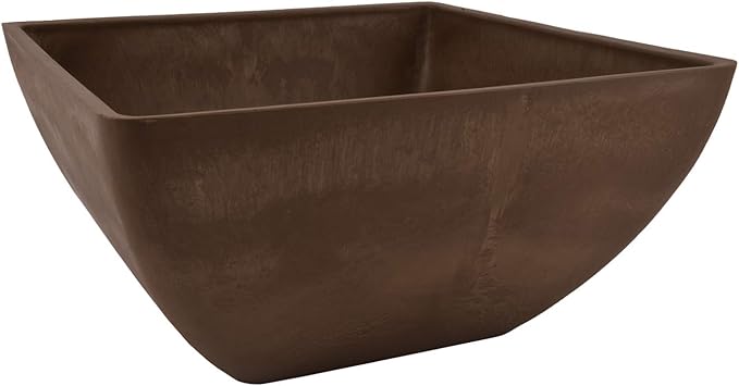 PSW Pot Collection 12x6 inch Plastic/Stone/Wood Composite Square Planter – No Drainage Hole (Drillable), Modern Indoor/Outer Pot for Flowers, Foliage, Succulents, Fairy Gardens, Chocolate