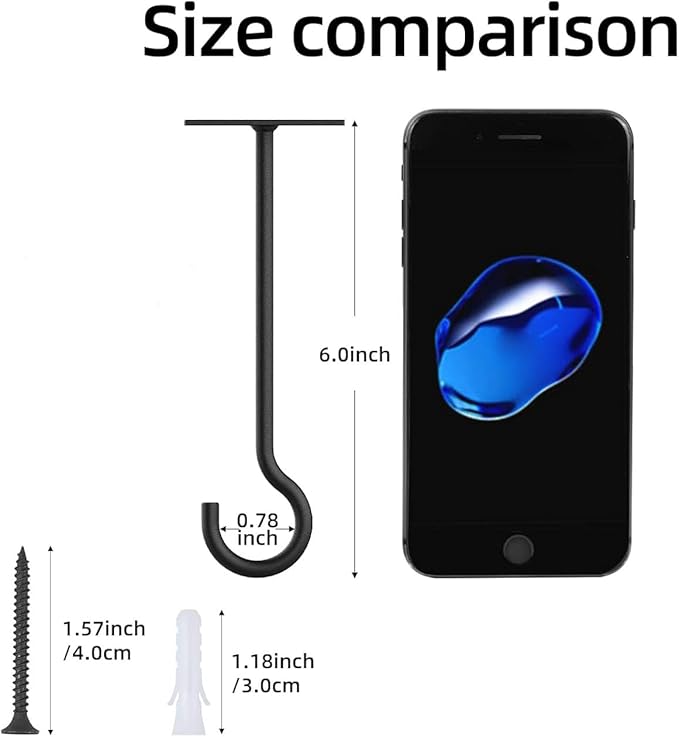 6Pack 6inch Wall Hook for Hanging Plant Bracket Metal Plant Hook Black