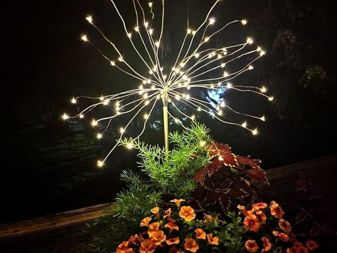 FOOING 4 Pcs Solar Garden Lights Solar Firework Lights, 480 LED Solar Powered String Light 2 Modes Twinkling Solar Lights for Garden, Wedding, Party, Patio(Warm White), 100182987
