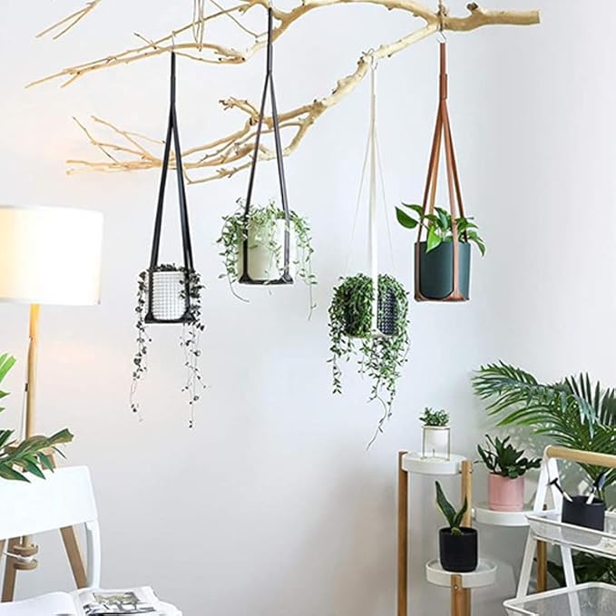 Plant Hangers PU Leather 2Pcs Hanging Planters for Indoor and Outdoor for Wall Decor, Modern Minimalist Home Decoration for Plants Lovers Leather Rope (Plant and Pot Not Included) (Coffee)
