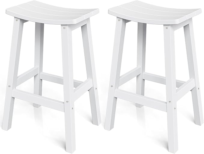 Outdoor Bar Stools Set of 2, Waterproof Barstools, Easy to Clean and Care, for Bar, Kitchen Counter, Deck, and Patio, White
