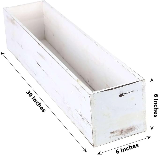 Efavormart 30"x6" Whitewash Wood Planter Box with Plastic Liner, DIY Rustic Rectangle Wooden Box for Succulents, Long Wedding Table Centerpieces and Farmhouse Decor