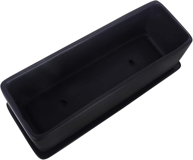 Vencer 12 Inch Rectangular Modern Minimalist Ceramic Succulent Planter Pot - Window Box with Saucer,Office Desktop Potted Stand,Black,VF-0135B