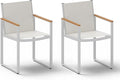 Outdoor Dining Chairs Set of 2, Aluminum Patio Dining Chiars with Textilene Mesh, 2 Piece Outdoor Chiars for Garden, Backyard, Deck (White-Teak)