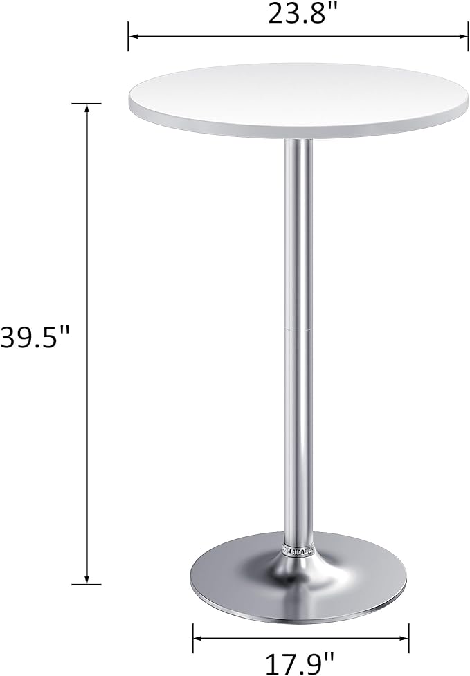 Furmax Bistro Pub Table Round Bar Height Cocktail Table for Home Bar, Small Round Bar Tables for Party, Dining Room, Living Room and Wedding, Metal Base MDF Top Obsidian, 40.6 Inch Height (1, White-2)