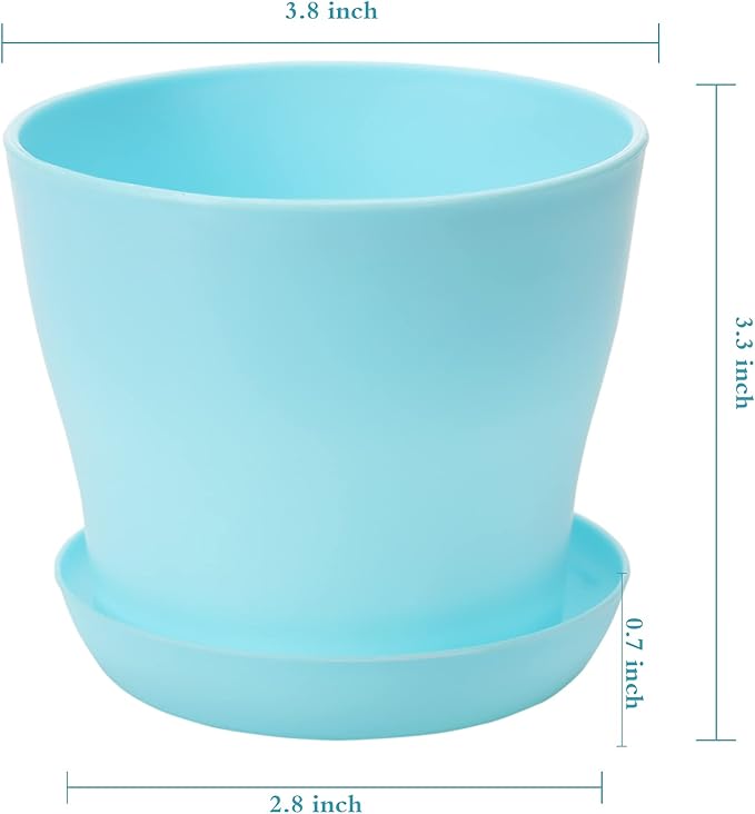 TDHDIKE 10 Pcs Plastic Planters Indoor Flower Plant Pots, Mini Flower Seedlings Nursery Pot/Planter/Flower Pot with Pallet, Modern Decorative Gardening Containers (Blue)