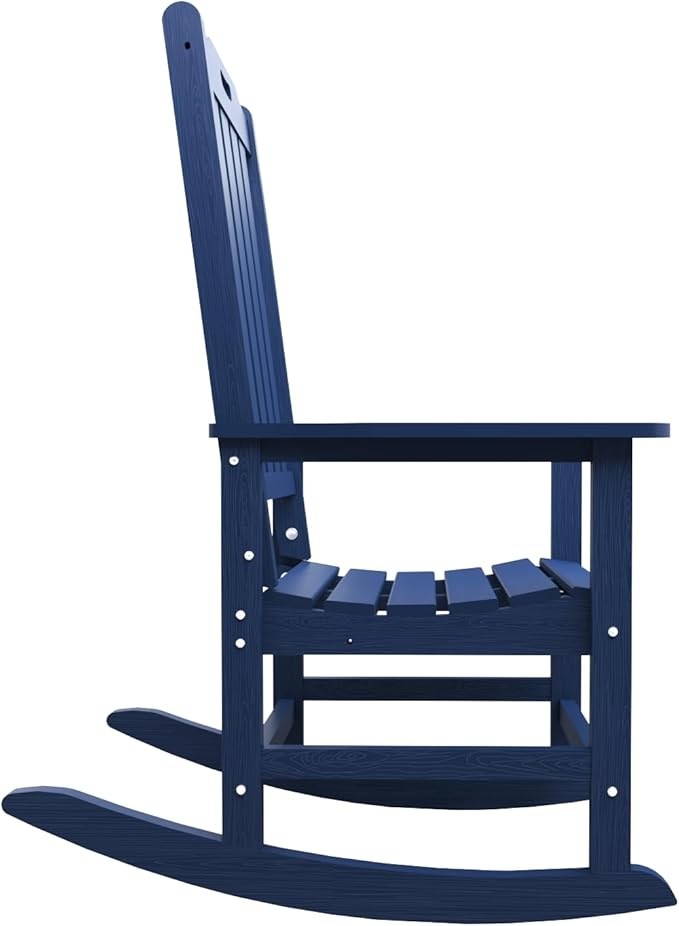 Oversized Rocking Chair, Outdoor Rocking Chair for Adults, All Weather Resistant Porch Rocker for Lawn Garden, Navy Blue