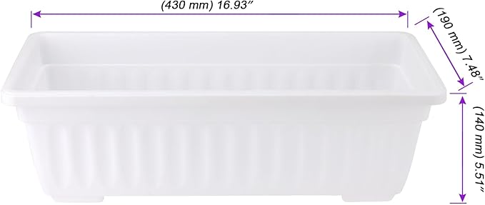 JOIKIT 6 Packs 17 Inch White Plastic Flower Window Boxes Planters with Drainage Holes & Tray, Rectangular Long Vegetable Flower Windowsill Box Planter Pot with Plant Label for Garden Patio Balcony