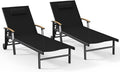 Ciokea Outdoor Lounge Chair with Pillow Set of 2, 5-Position Aluminum Chaise Lounge with Wheels & Armrests, 400 lbs Heavy Duty Patio Pool Chair for Backyard, Deck, Beach & Poolside, Black