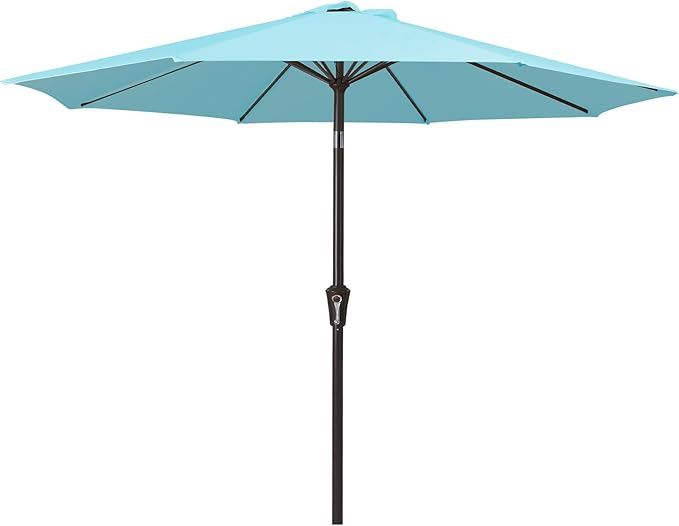 MEWAY 9ft Patio Umbrella Outdoor Table Umbrellas with Push Button Tilt and Crank, Market Umbrella 8 Sturdy Ribs for Deck, Garden, Pool and Backyard, Sky Blue