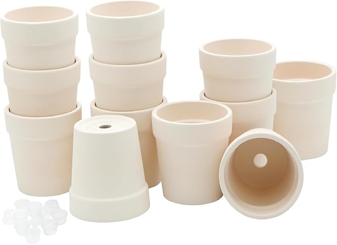 4E's Novelty Ceramic Flower Pots with Drainage Holes, 3.14", Pack of 12, Small Clay Garden Planters for Succulents, Cactus, Plants, DIY Easter Spring Craft Activity