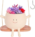 Swing Face Hanging Planter Pot with Drainage Hole - Resin Smiley Flower Pot for Indoor/Outdoor, Pearl Plants & Succulents, for Mothers, Holiday Décor