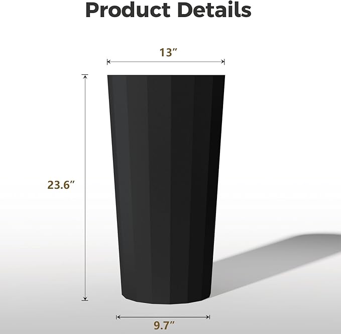 23.6" H Tall Planters for Outdoor Plants, 2 Pack Large Outdoor Planters for Porch Decor with Automatic Drainage Hole, Plastic Stripe Design Flower Pots Fits Indoor Plants Patio Garden, Black