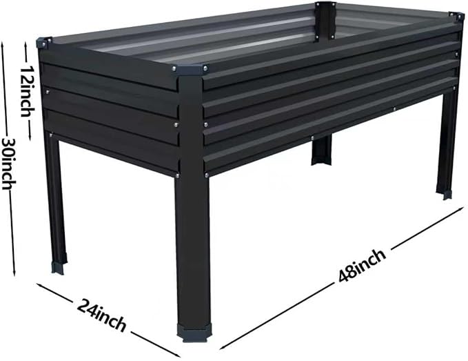 Galvanized Raised Garden Bed with Legs,48×24×30in Elevated Planter Box for Backyard,Garden, Patio, Balcony, 350lb Capacity,Planters for Outdoor Plants,Black