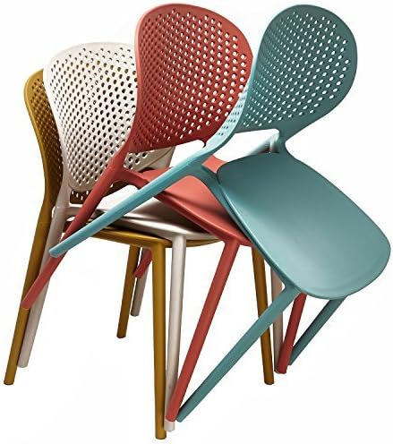 2xhome Set of 4 Patio Dining Chairs | Modern Stackable Outdoor Pool Side Chair | Weather Resistant Plastic for Yard, Porch, Balcony, Kitchen, White