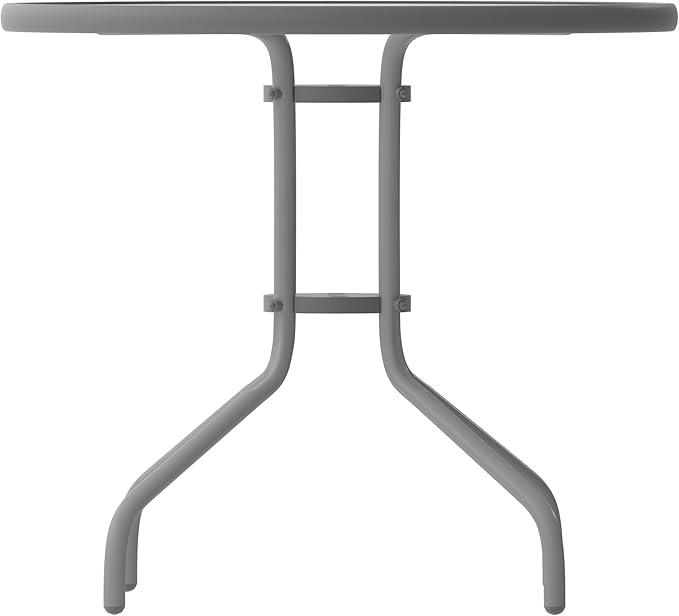 Flash Furniture Bellamy 31.5'' Round Indoor/Outdoor Tempered Glass Metal Frame Side Table, Silver