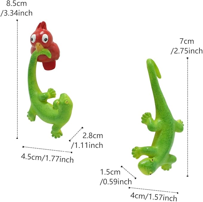 Set of 2 Funny Bird Catching Gecko Figurines Flower Pot and Vase Hugger, Resin Lizard Statue Garden Planter Pot Decorations, Terrarium Edge Hanger Ornaments