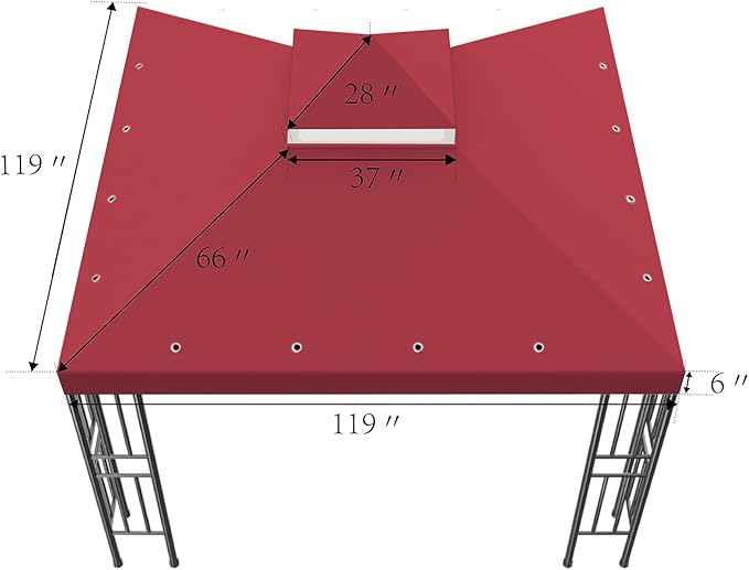 Sumfaller 10x10 FT Gazebo Replacement Canopy Top Cover Double Tiered Canopy Top Cover for Outdoor BBQ Roof Cover Grill Shelter (Red)