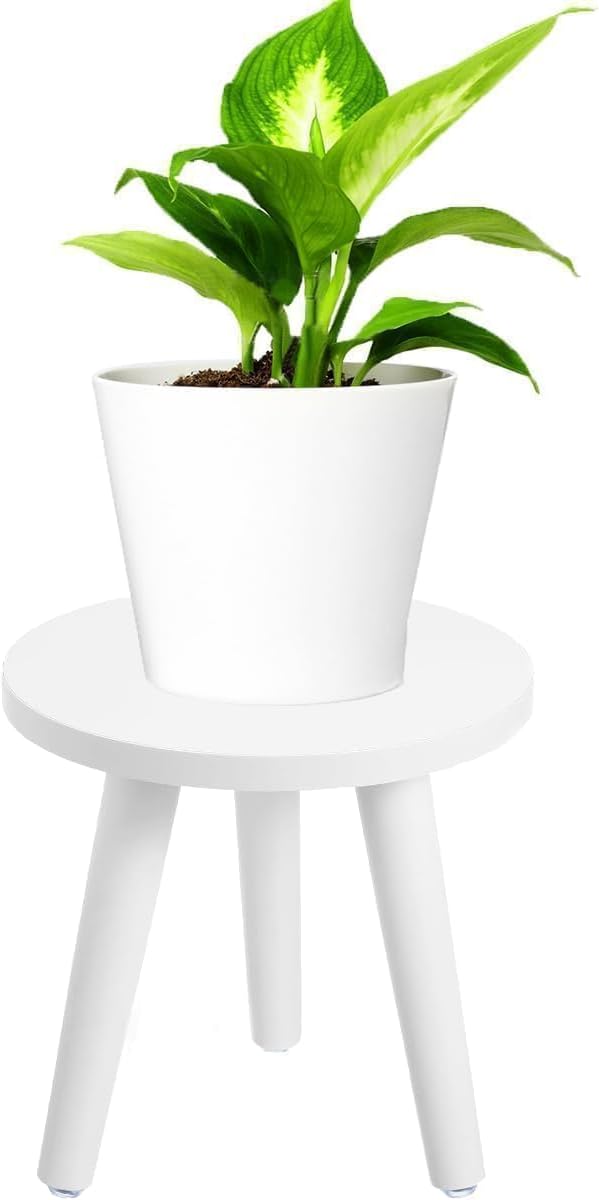 Samll Plant Stand Indoor/Outdoor for Plants,Wood White Planter Stands Holder Mid Century Pedestal Shelf,Sturdy Short Flower Rack Boho Short Plant Table 8.6"Tall Wooden Plants Stool for Garden,Patio