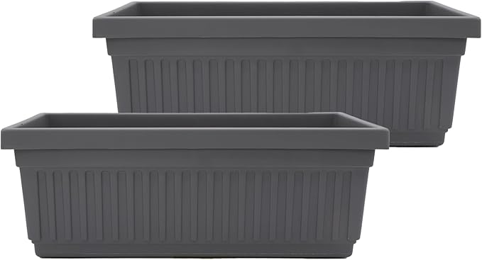 The HC Companies 30 Inch Venetian Window Planter Box with Drainage Plug, Lightweight UV-Resistant Plastic Indoor & Outdoor Planters, 2-Pack Flower Box for Garden & Home Decor, Warm Gray