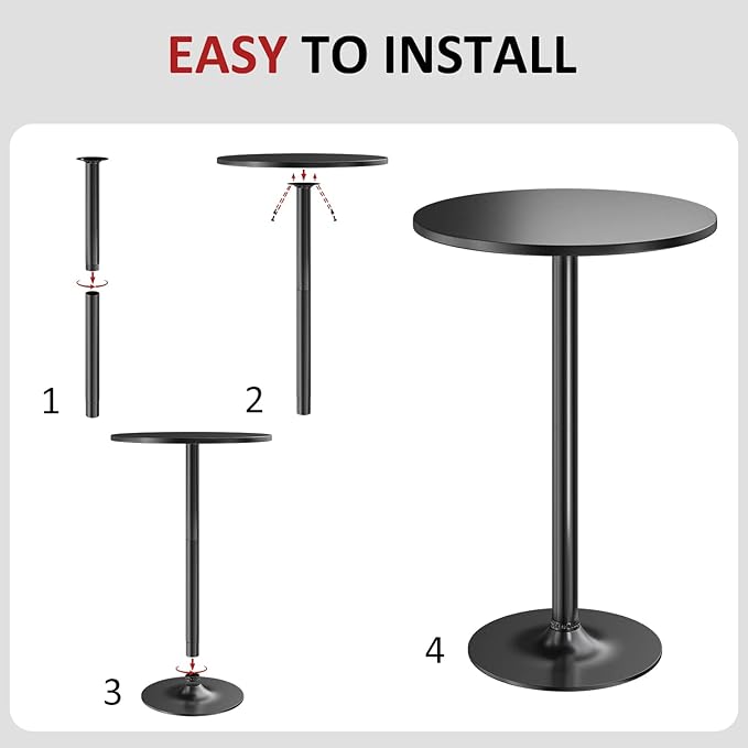 Furmax Bistro Pub Table Round Bar Height Cocktail Table for Home Bar, Small Round Bar Tables for Party, Dining Room, Living Room and Wedding, Metal Base MDF Top Obsidian, 40.6 Inch Height (1, Black-1)