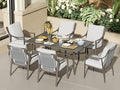 NATURAL EXPRESSIONS 7 Piece Patio Dining Table Outdoor Furniture Set for 6, 6Pcs Fixed Dining Chairs with Olefin Cushions, 65”Large Dining Table with Umbrella Hole