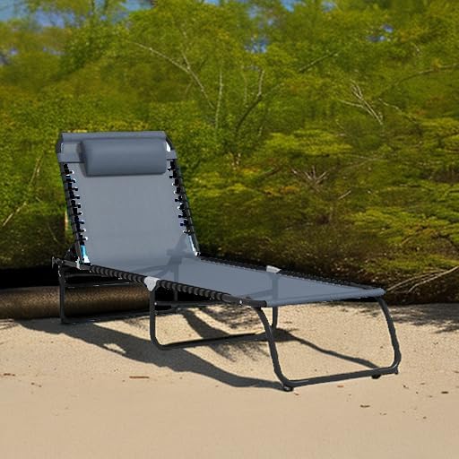Outsunny Folding Chaise Lounge Chair, Patio Sun Tanning Chair, Outdoor Chaise Lounger with 4-Position Reclining Back, Breathable Mesh Seat for Beach, Poolside, Yard, Gray