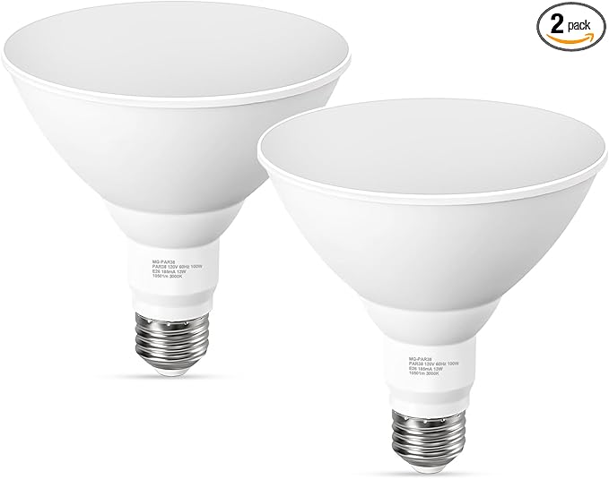 PAR38 Outdoor Flood Light Bulbs, LED Flood Light Bulb Warm White 3000K, 100W Equivalent, 1050LM, Dimmable E26 Base for Porch Garage Yard, 2 Pack