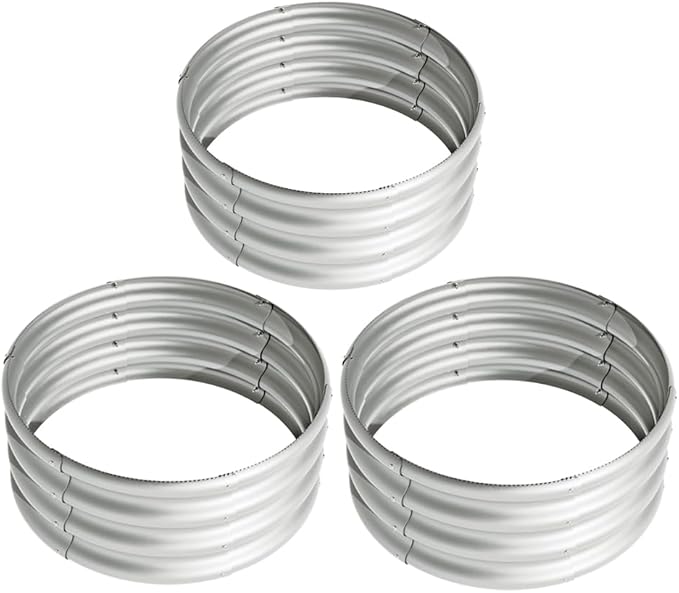 2x2x1ft-3pcs-Oval Raised Garden Bed Kit, Galvanized Planter Garden Boxes Outdoor, Metal Raised Garden Beds for Vegetables,Fruits, Flower,Silver