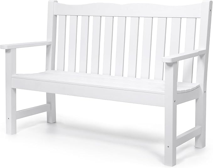 Stoog 2-Person Outdoor Bench, All-Weather HIPS Plastic Garden Bench with 800 lbs Capacity, Never Rot or Fade, Used for Garden, Deck, Backyard and Park, White