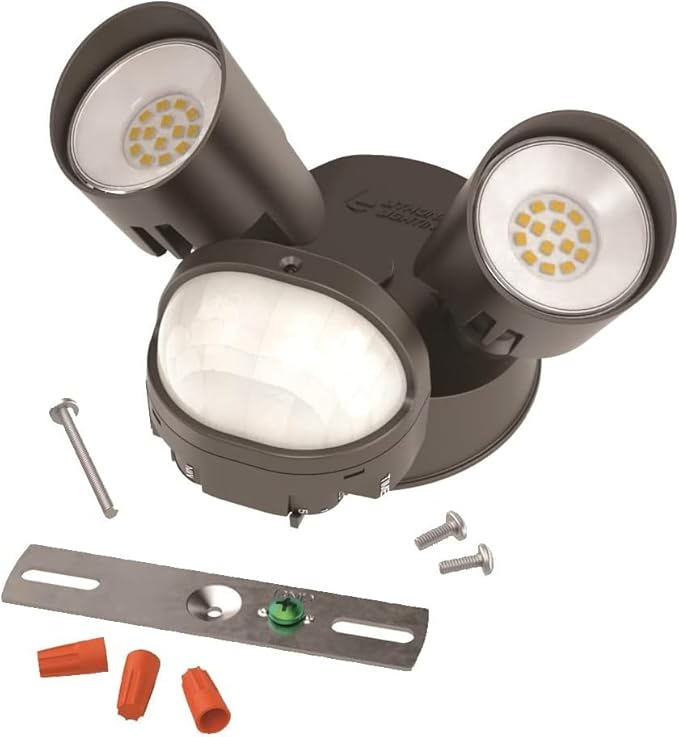 Lithonia Lighting HomeGuard 2-Light LED Outdoor Flood Lights, Motion Sensor Outdoor Lights with Dusk to Dawn, 4000K Cool White, Round Heads, Dark Bronze (HGX LED 2RH 40K 120 MO DDB M2)