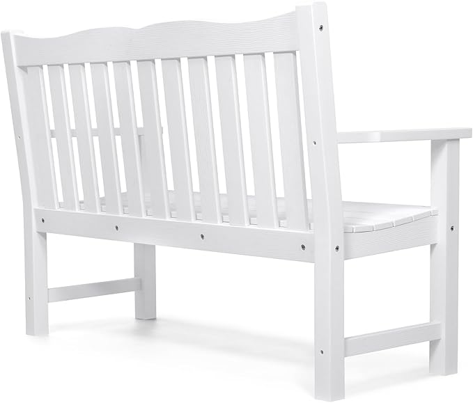 Stoog 2-Person Outdoor Bench, All-Weather HIPS Plastic Garden Bench with 800 lbs Capacity, Never Rot or Fade, Used for Garden, Deck, Backyard and Park, White