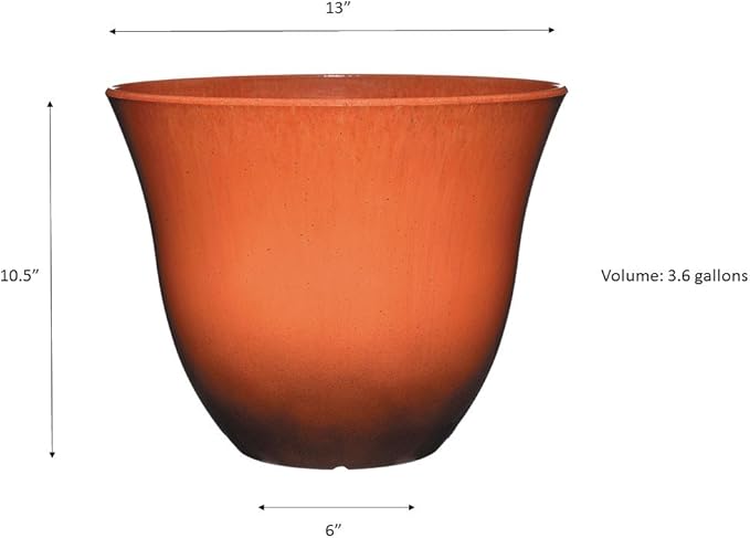 Classic Home & Garden Resin Flower Pot Planter, 13" | Orange Ember | Pack of 3 | Honeysuckle Design