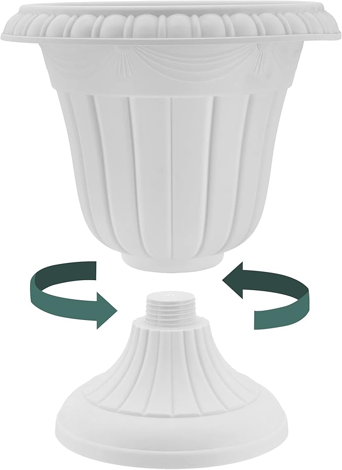 Arcadia Garden Products PL10WW Classic Traditional Plastic Urn Planter, 15" x 13", Whitewash