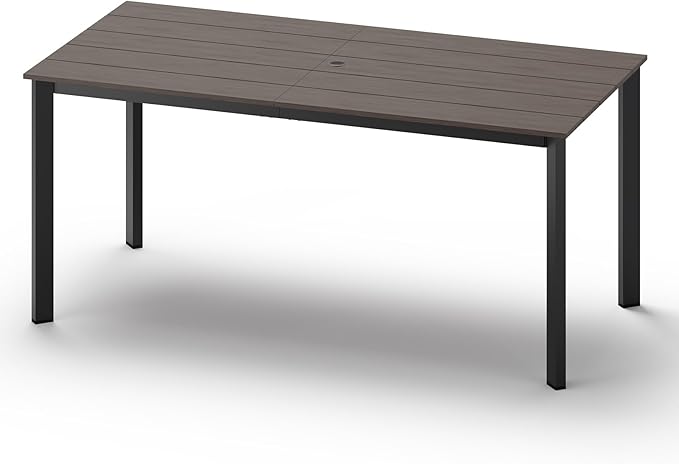 Outdoor Patio Dining Table, Aluminum & HDPS Outdoor Table with Umbrella Hole, All-Weather for Deck, Garden, Lawn, Backyard, Poolside (Charcoal)