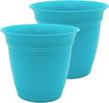 The HC Companies 16 Inch Eclipse Round Planter Pots with Drainage Holes & Attached Saucer, Lightweight UV-Resistant Plastic Indoor & Outdoor Planters, 2-Pack Flower Pots for Garden & Home Decor, Teal