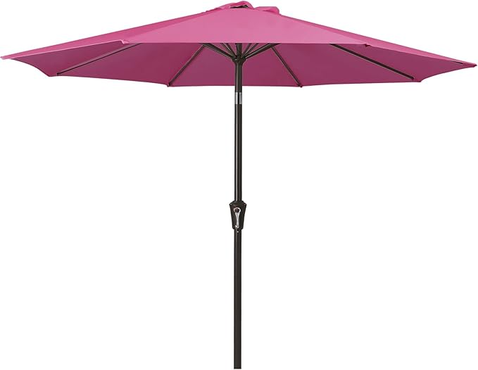 MEWAY 9ft Patio Umbrella Outdoor Table Umbrellas with Push Button Tilt and Crank, Market Umbrella 8 Sturdy Ribs for Deck, Garden, Pool and Backyard, Pink