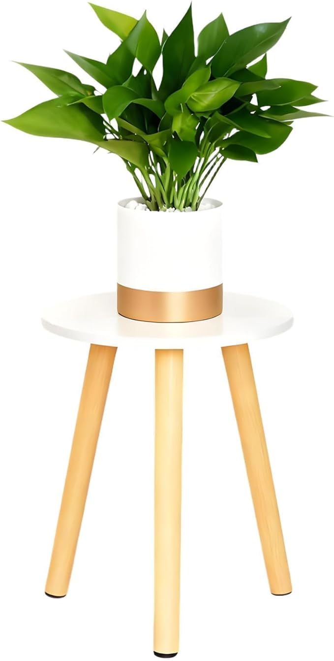 Plant Stand Indoor/Outdoor for Plants,Wood White Planter Stands Holder Mid Century Pedestal Shelf,Sturdy Short Flower Rack Boho Short Plant Table 15.7"Tall Wooden Plants Stool for Garden,Patio