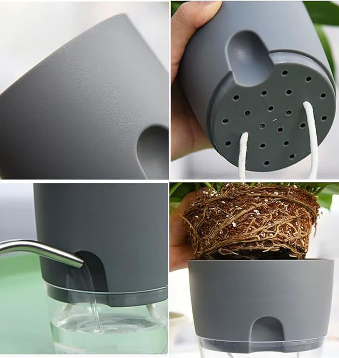 Self Watering Planter Pot with Upgraded Wick System – Modern Indoor Plant Pot with Visible Water Reservoir