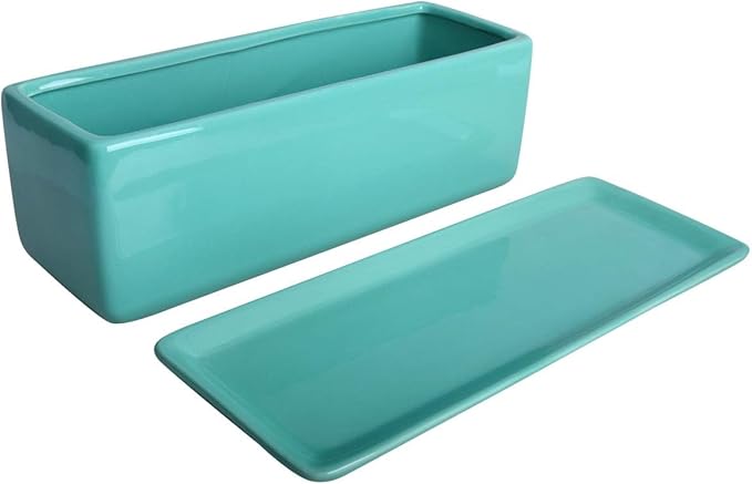 Vencer 14 Inch Rectangular Modern Minimalist Ceramic Succulent Planter Pot - Window Box with Saucer,Office Desktop Potted Stand,Turquoise,VF-0173T