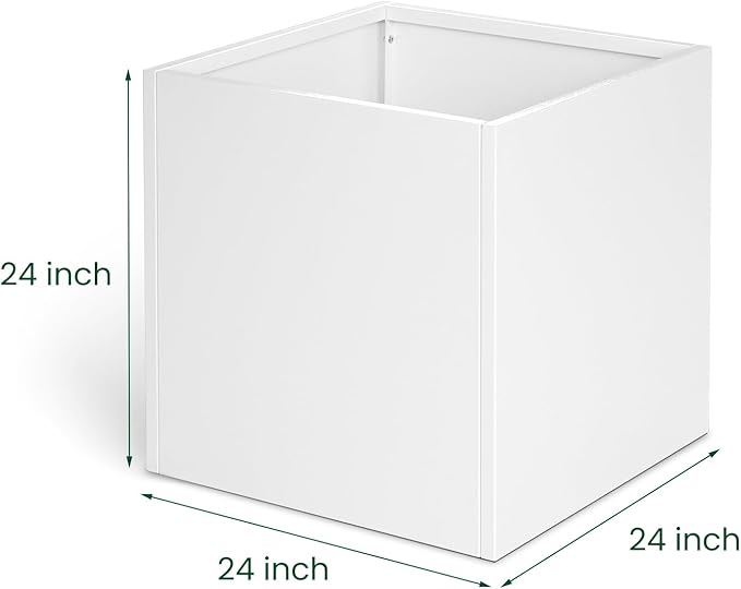 White Steel Planter Square Outdoor Planters Galvanized Steel Planter Box 24 Inch Indoor Metal Large Planters Cube Heavy Duty Flower Pot Modern Commercial Residential for Trees Patio Yard Garden
