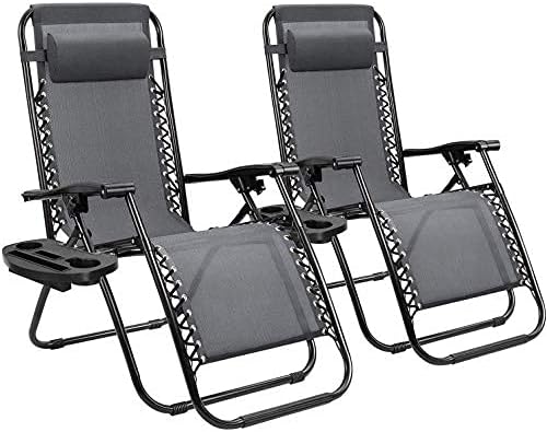 Homall Zero Gravity Chair - Patio Folding Lawn Lounge Chairs Outdoor Gravity Reclining Lounge Chair with Pillows for Poolside Backyard and Beach Set of 2 (Gray)