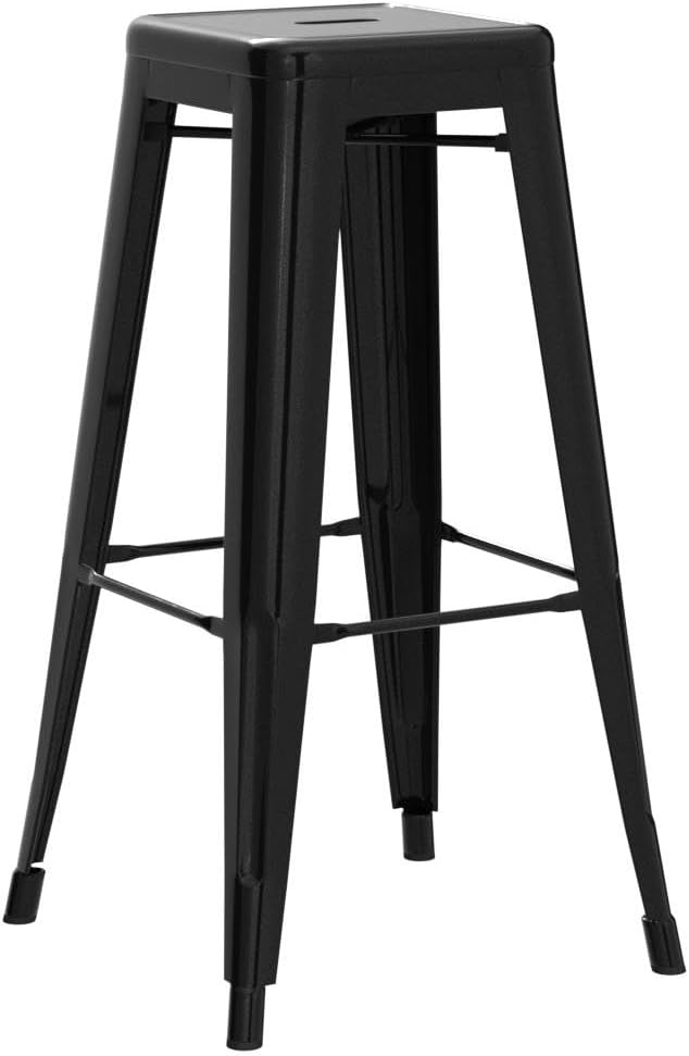 Yaheetech 30 Inch Metal Bar Stools Set of 4, Bar Height Backless Bartools, Industrial Stackable Bar Chairs with Footrest for Kitchen/Dining Room/Bistro/Patio, Black