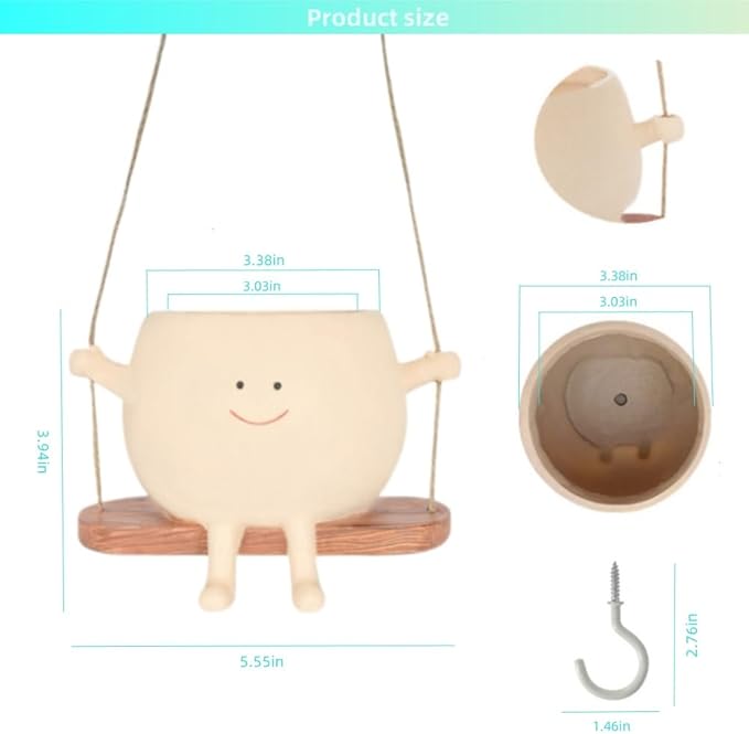 Swing Face Hanging Planter Pot with Drainage Hole - Resin Smiley Flower Pot for Indoor/Outdoor, Pearl Plants & Succulents, for Mothers, Holiday Décor