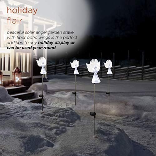 Alpine Corporation 37”H Outdoor Solar Angel Garden Stakes with Fiber Optic Wings and LED Lights (Set of 2)