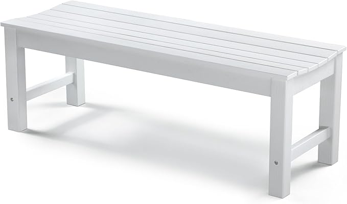 Stoog Outdoor Bench, 2-Person Patio Backless Bench, All-Weather HIPS Garden Bench with 800 lbs Weight Capacity, Never Rot or Fade, for Backyard, Porch and Park, White