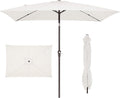 JEAREY 6.5x10 ft Rectangular Patio Umbrellas Rectangle Outdoor Umbrella with Push Button Tilt and Crank, Market Table Umbrella 6 Sturdy Ribs UV Protection for Poolside Garden Backyard Deck, Cream White