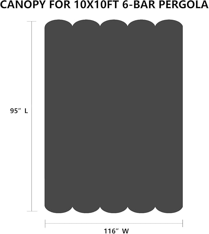 Pergola Shade Cover Replacement Canopy Top Compatible with 10 X 10 ft 6-Bar Pergola Frames - Gray (Canopy Size 116" W x 95" L, Canopy Top Only)